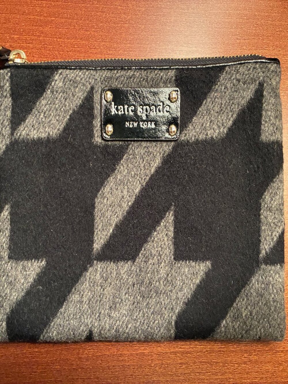 KATE SPADE Hearthstone Stevie Wool Pattern Black & Gray Pouch Clutch Handbag